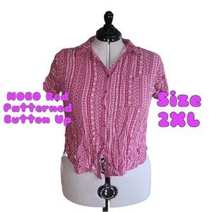 Clothing - NOBO Patterned Red Button Up Size 2XL